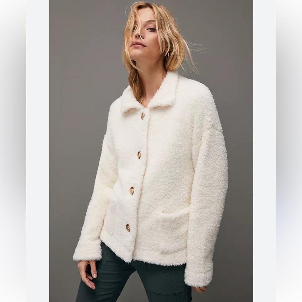 Anthropologie Danika Fuzzy Teddy Jacket | NWT | Large | Ivory Cream Cozy Coat - Picture 8 of 10